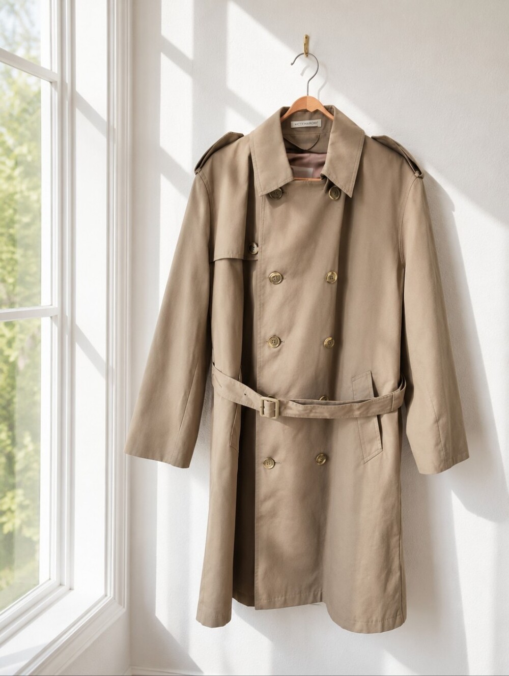 Vintage Misty Harbor 42R Beige Trench Coat Removable Fur Lining Belted‎ Unisex